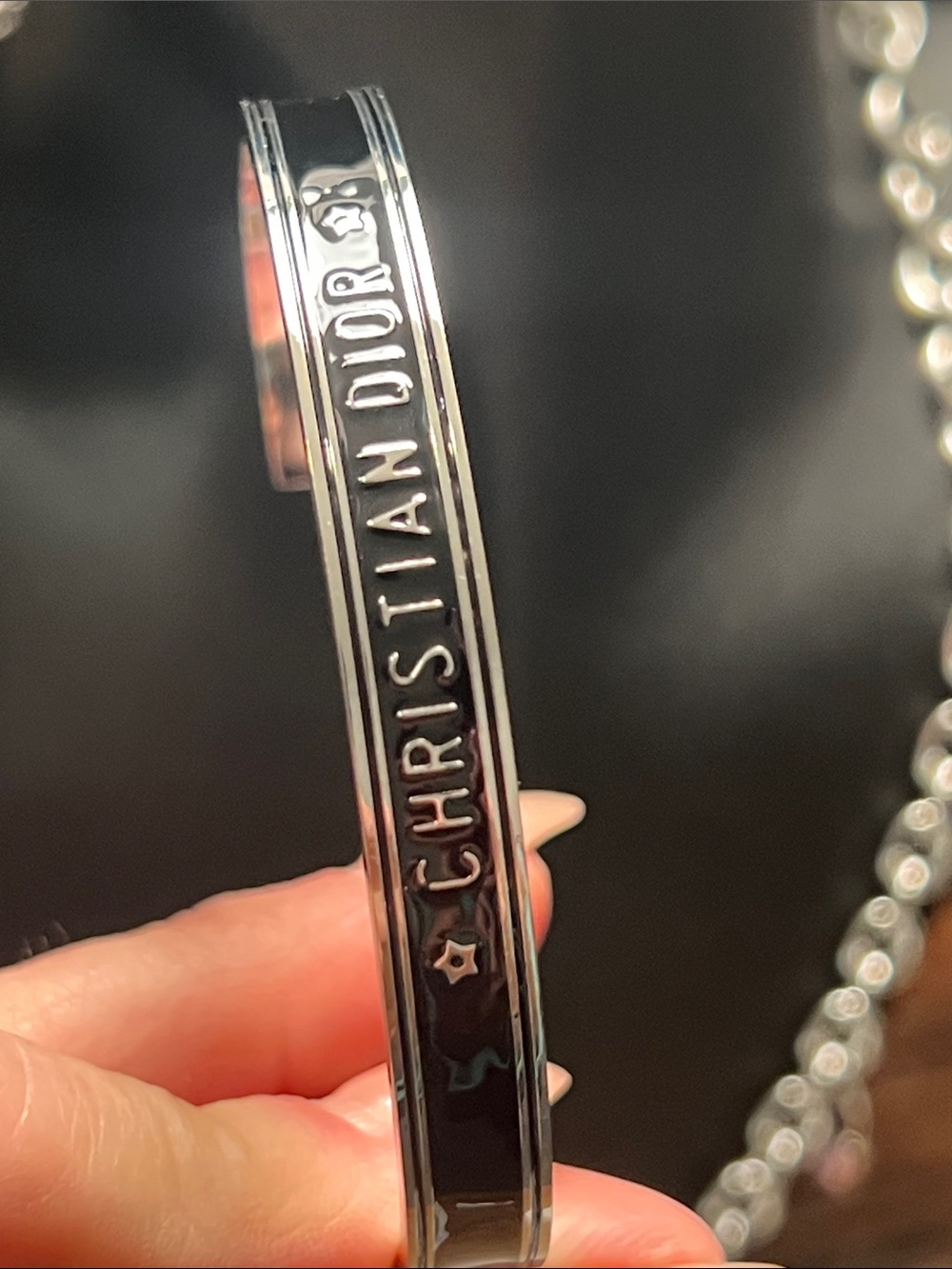 Up Cycled Silver-Tone Logo Cuff Bracelet - Polished Silver - Picture 7 of 9